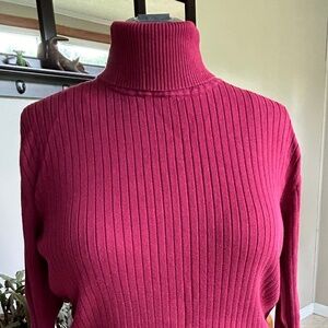 Talbots dark red ribbed knit cotton turtleneck sweater size XL